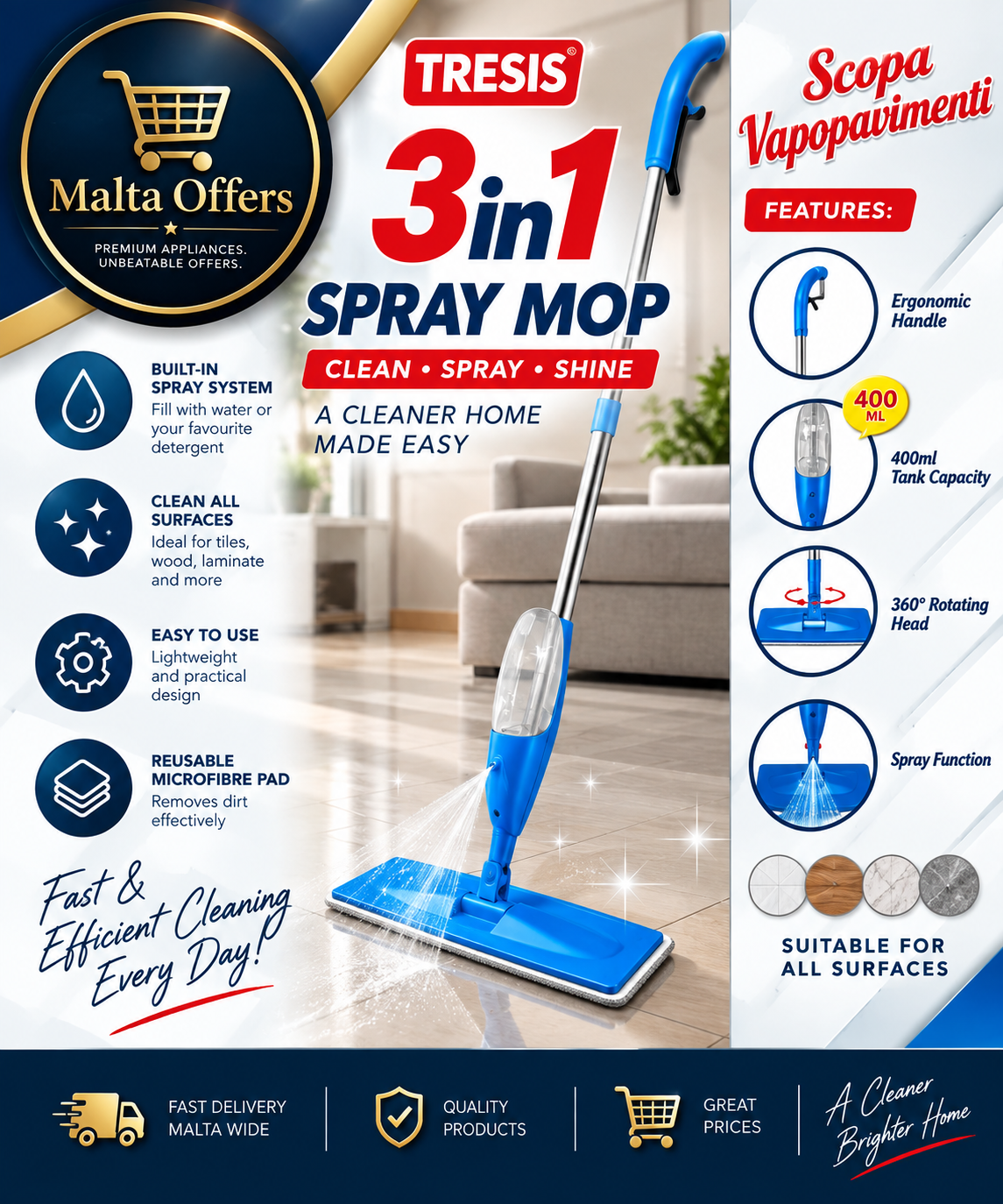 ✨ TRESIS 3-in-1 Spray Mop