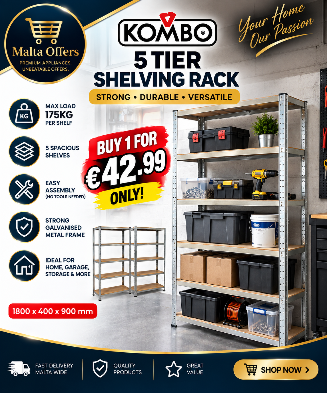 KOMBO 5-Tier Heavy-Duty Shelving Rack X1