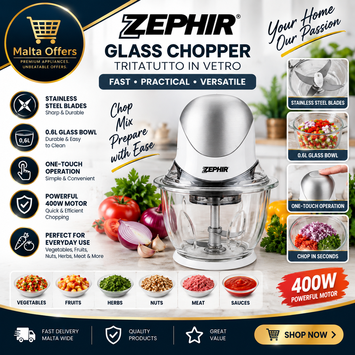 ZEPHIR 400W Glass Chopper