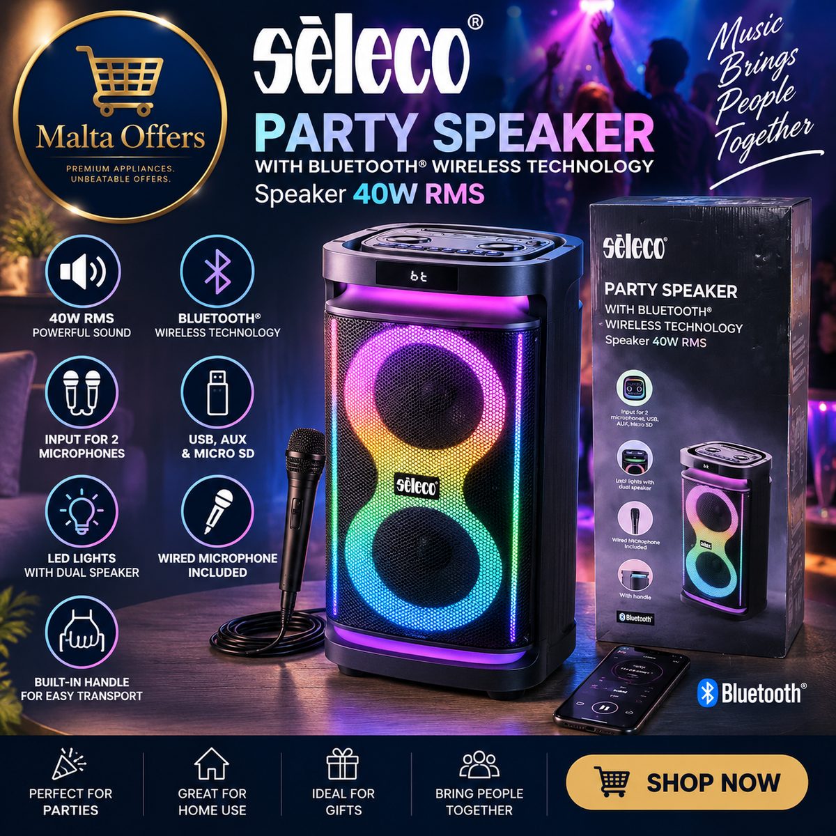 🔊 Séleco Party Speaker – 40W RMS