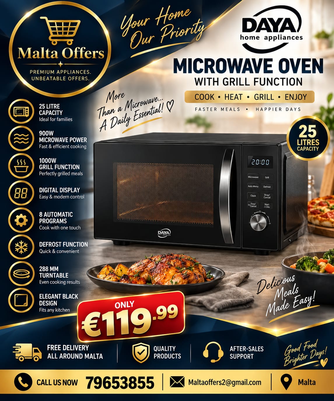 DAYA Microwave Oven with Grill Function – 25L