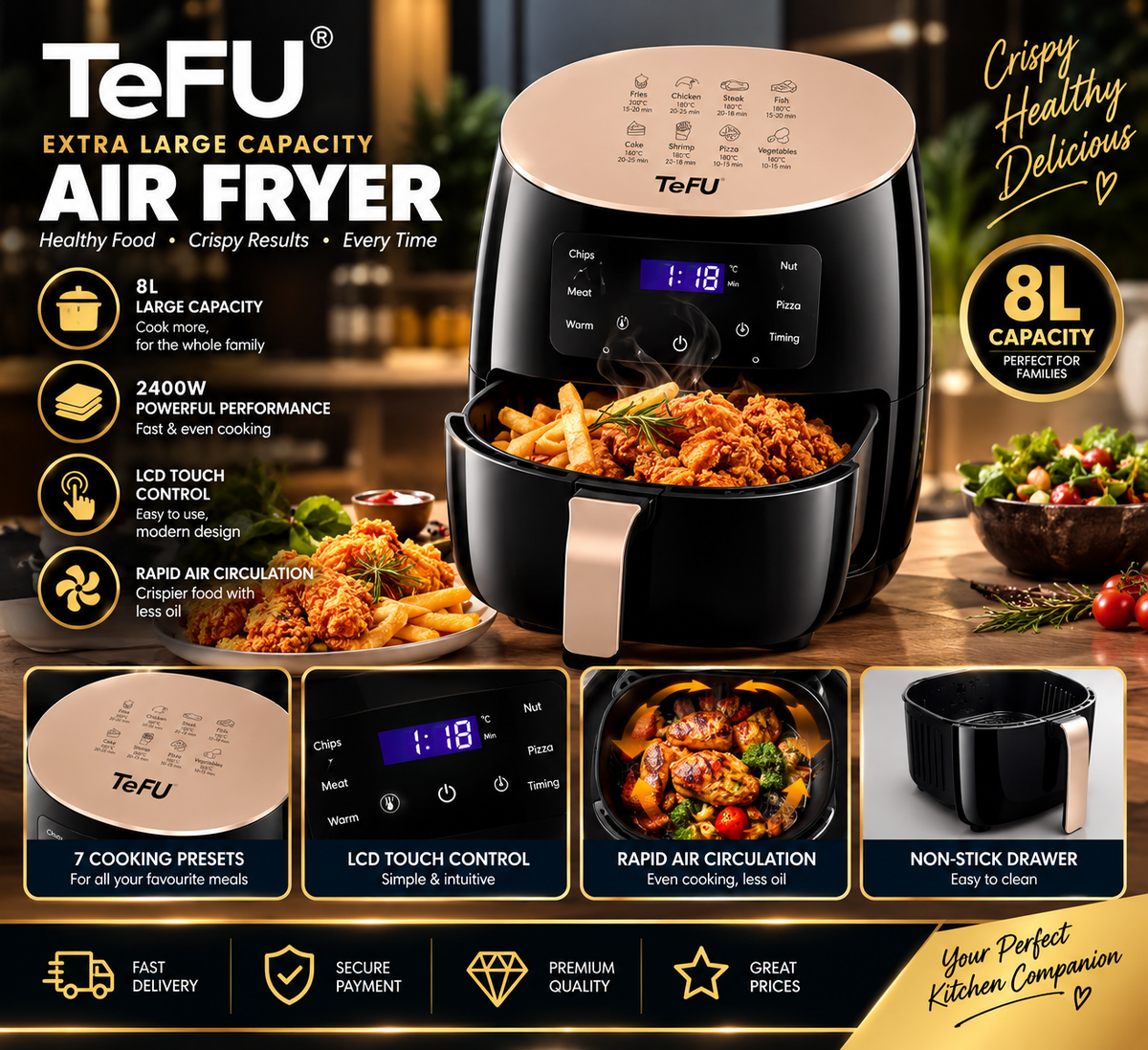 🍟 TeFU 8L Extra Large Capacity Air Fryer