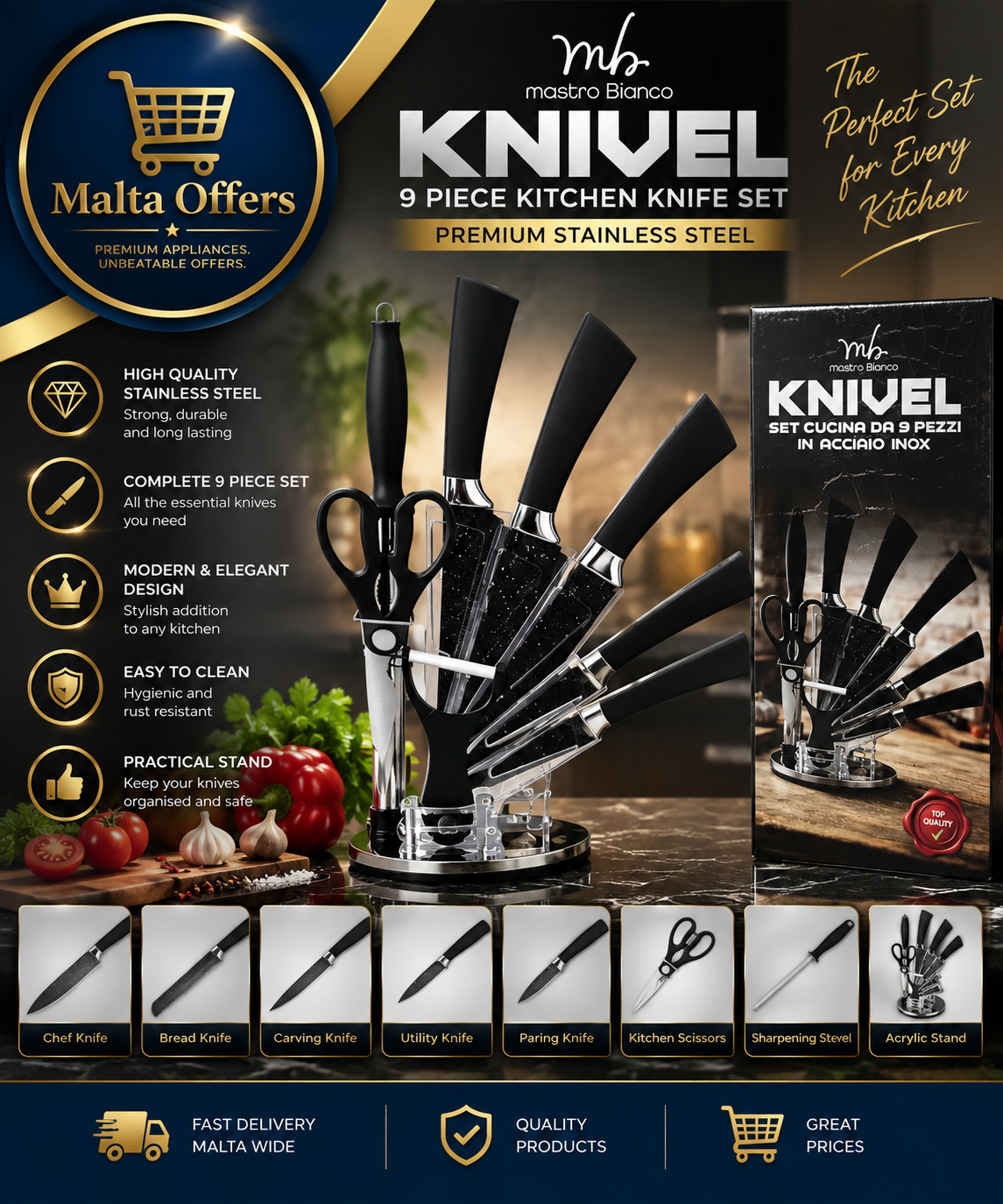 ✨ KNIVEL 9-Piece Kitchen Knife Set