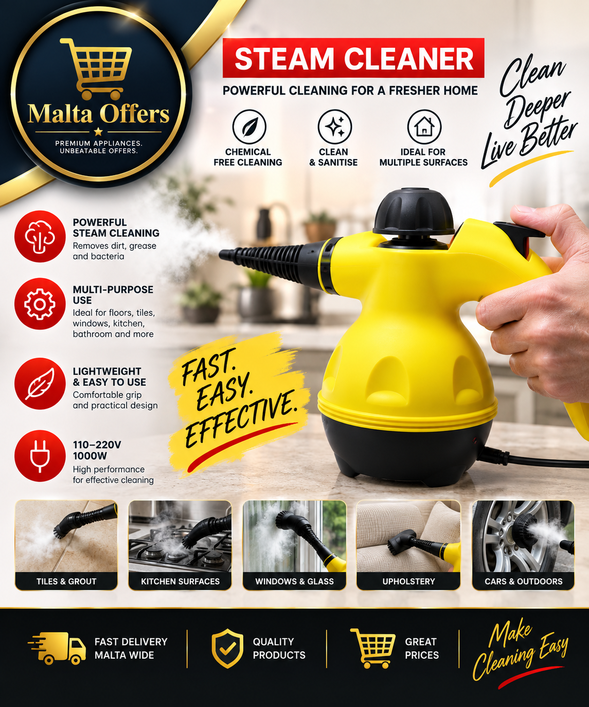 ✨ Premium Handheld Steam Cleaner