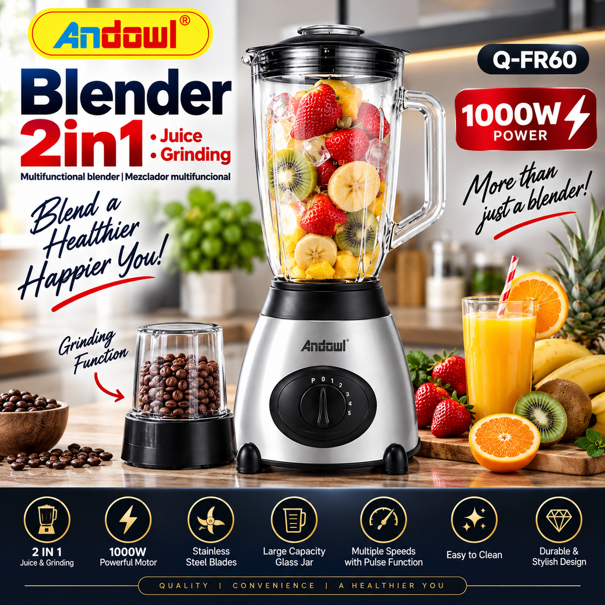 Andowl Q-FR60 2-in-1 Blender 1000W