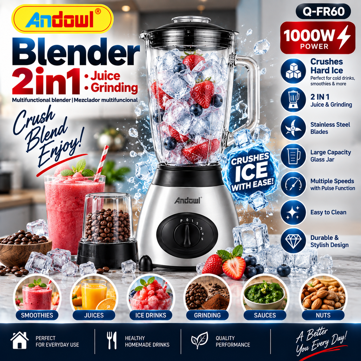 Andowl Q-FR60 2-in-1 Blender 1000W
