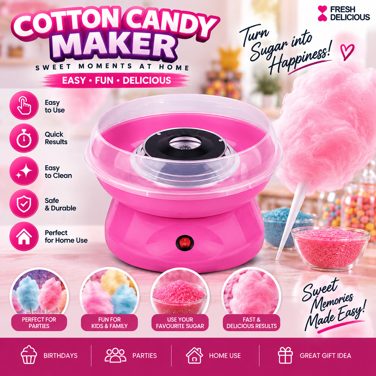 ✨ Fresh Delicious Cotton Candy Maker