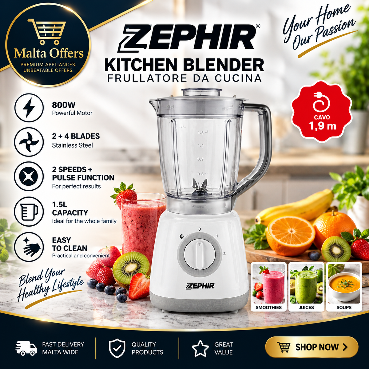 ZEPHIR 800W Kitchen Blender