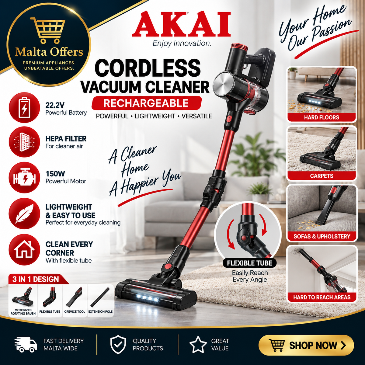 AKAI Rechargable Cordless Vacuum Cleaner