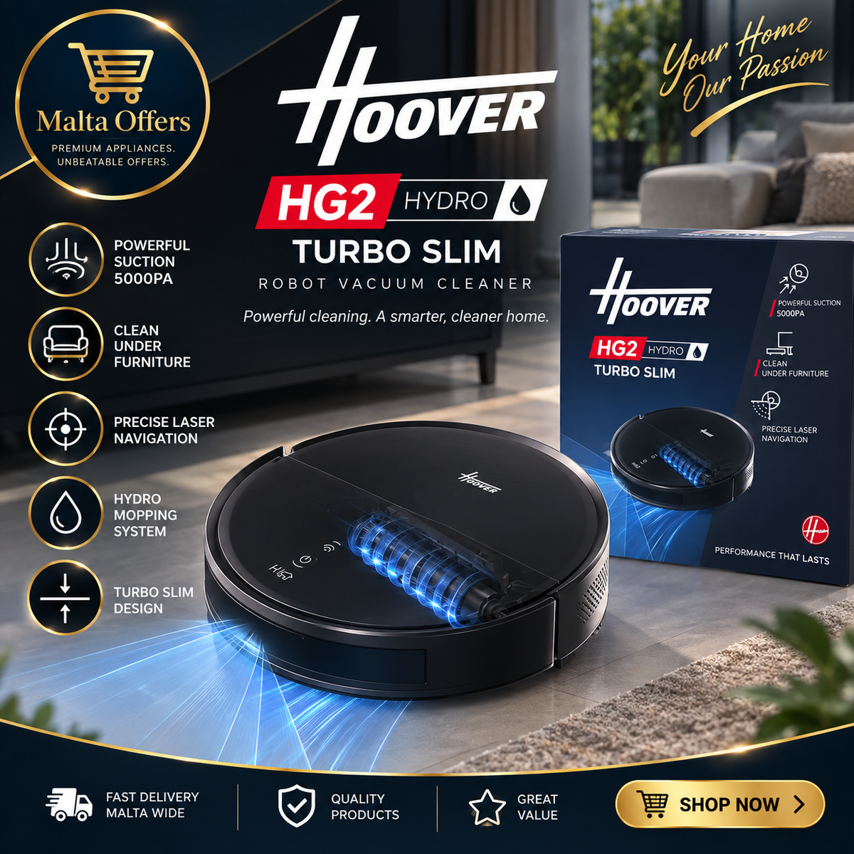 Hoover HG2 Hydro Turbo Slim Robot Vacuum Cleaner
