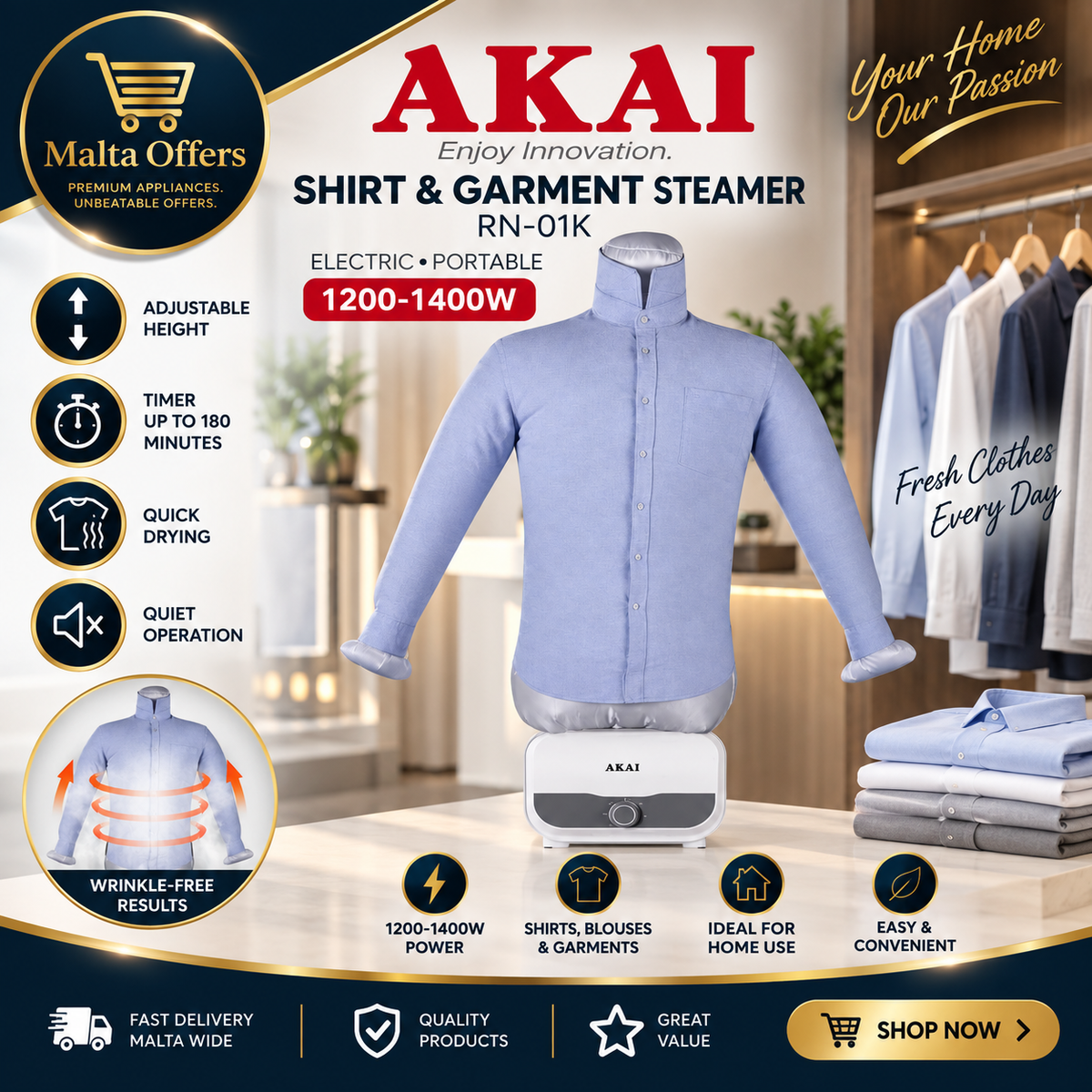 AKAI RN-01K Shirt &amp; Garment Steamer
