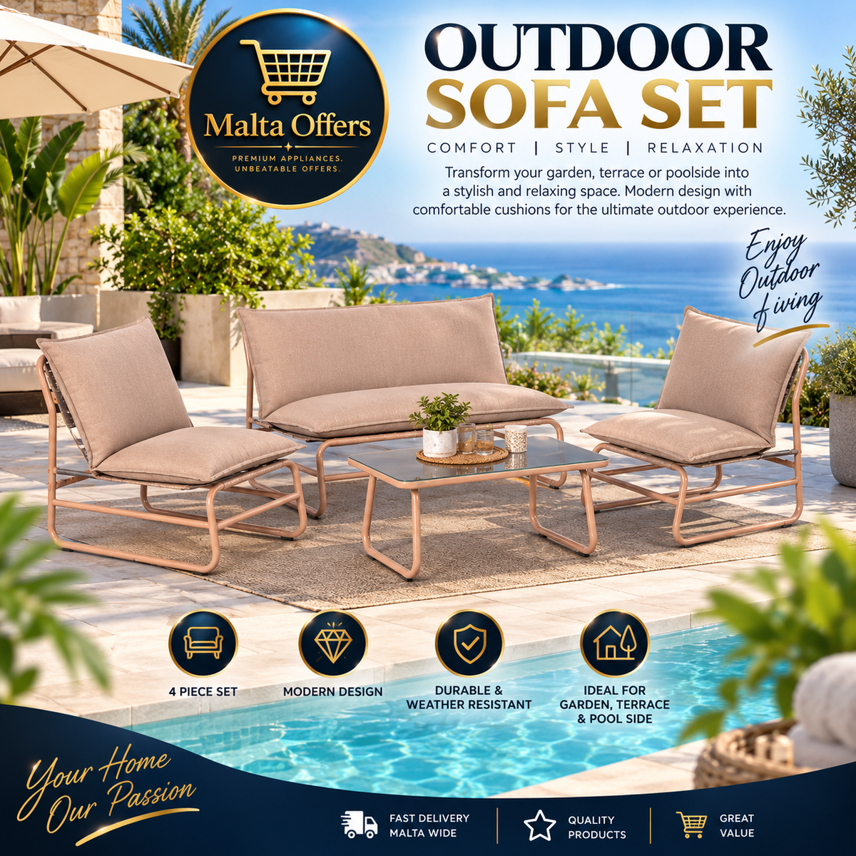 Outdoor Sofa Set – Premium 4-Piece Set